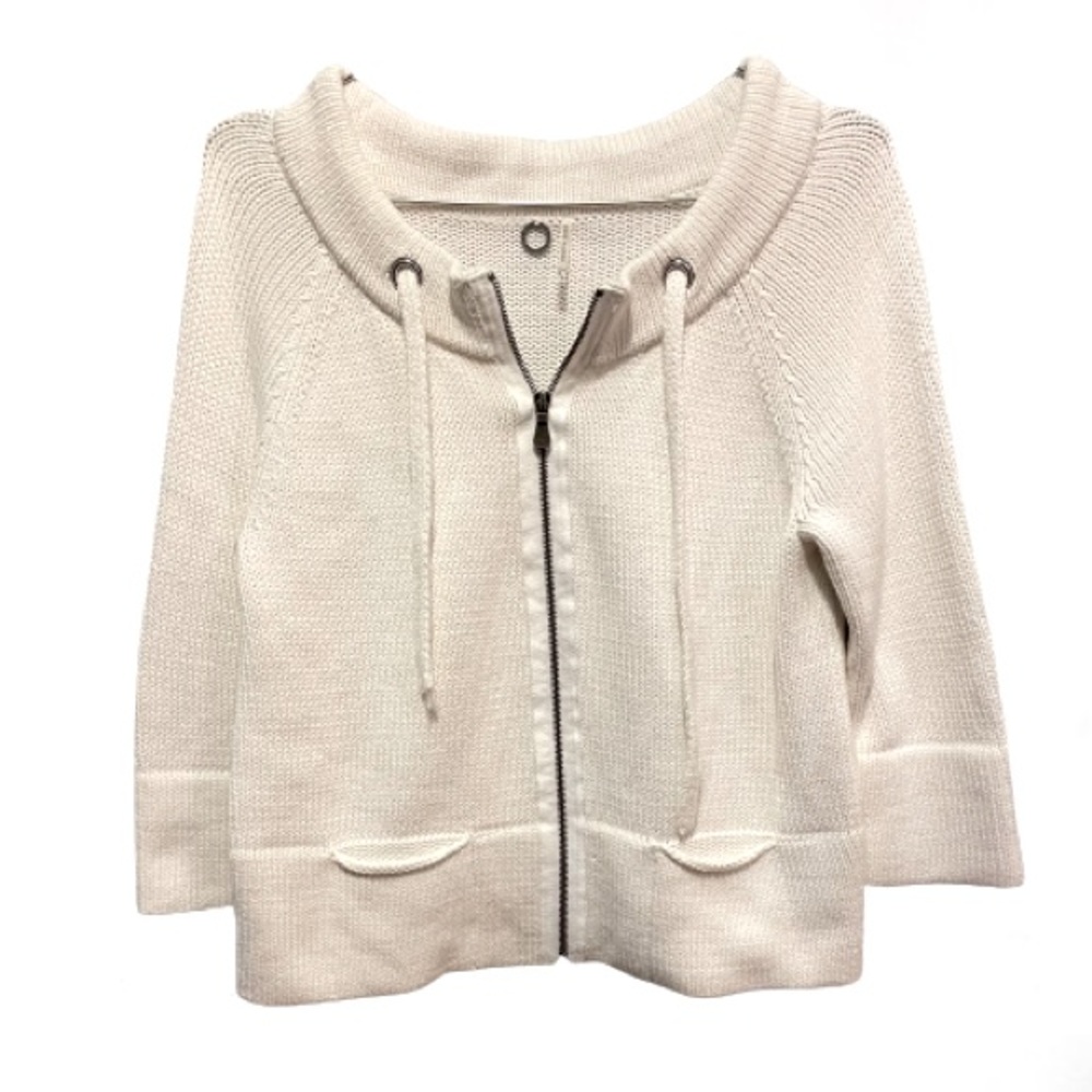 One Girl Who… White 3/4 Sleeve Drawstring Sweater With Full Zipper Size Small